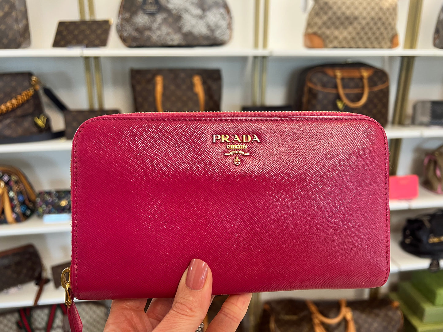 Prada Saffiano Zip Around Wallet Pink