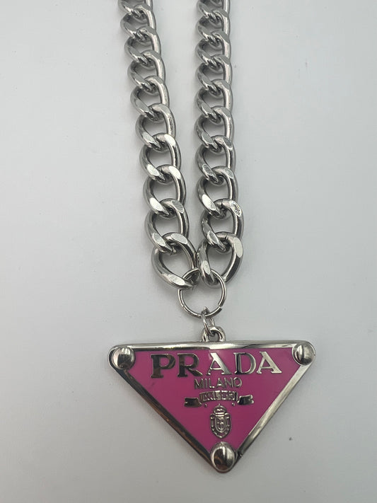 Prada Pink Logo Necklace