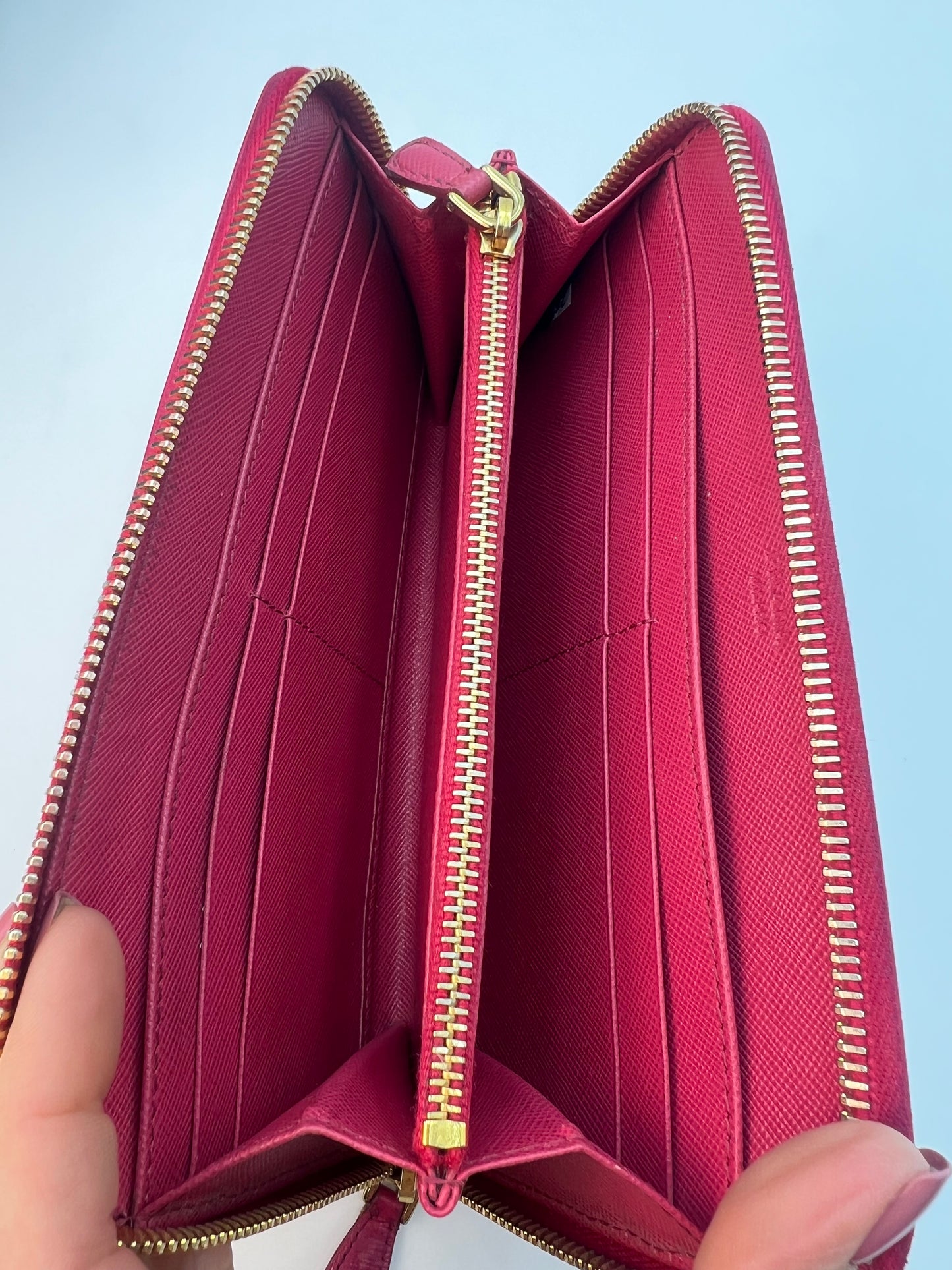 Prada Saffiano Zip Around Wallet Pink