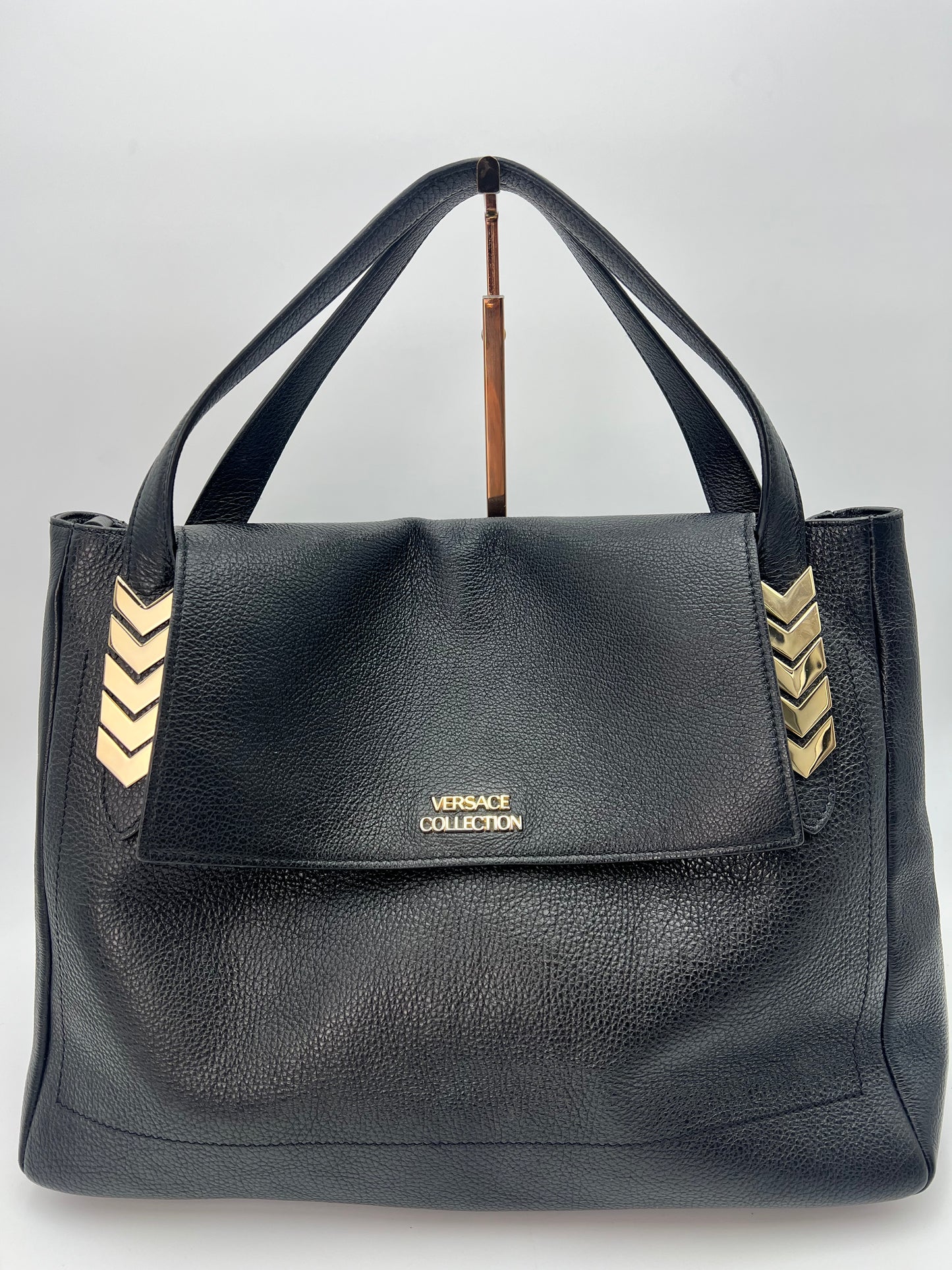 Versace Pebbled Leather Flap Bag