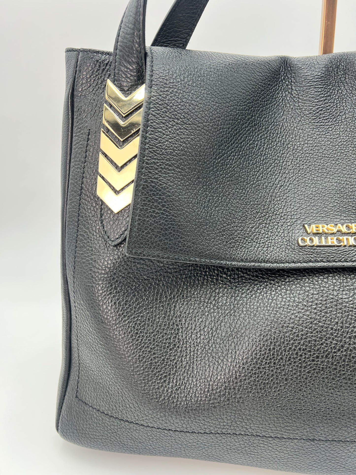 Versace Pebbled Leather Flap Bag