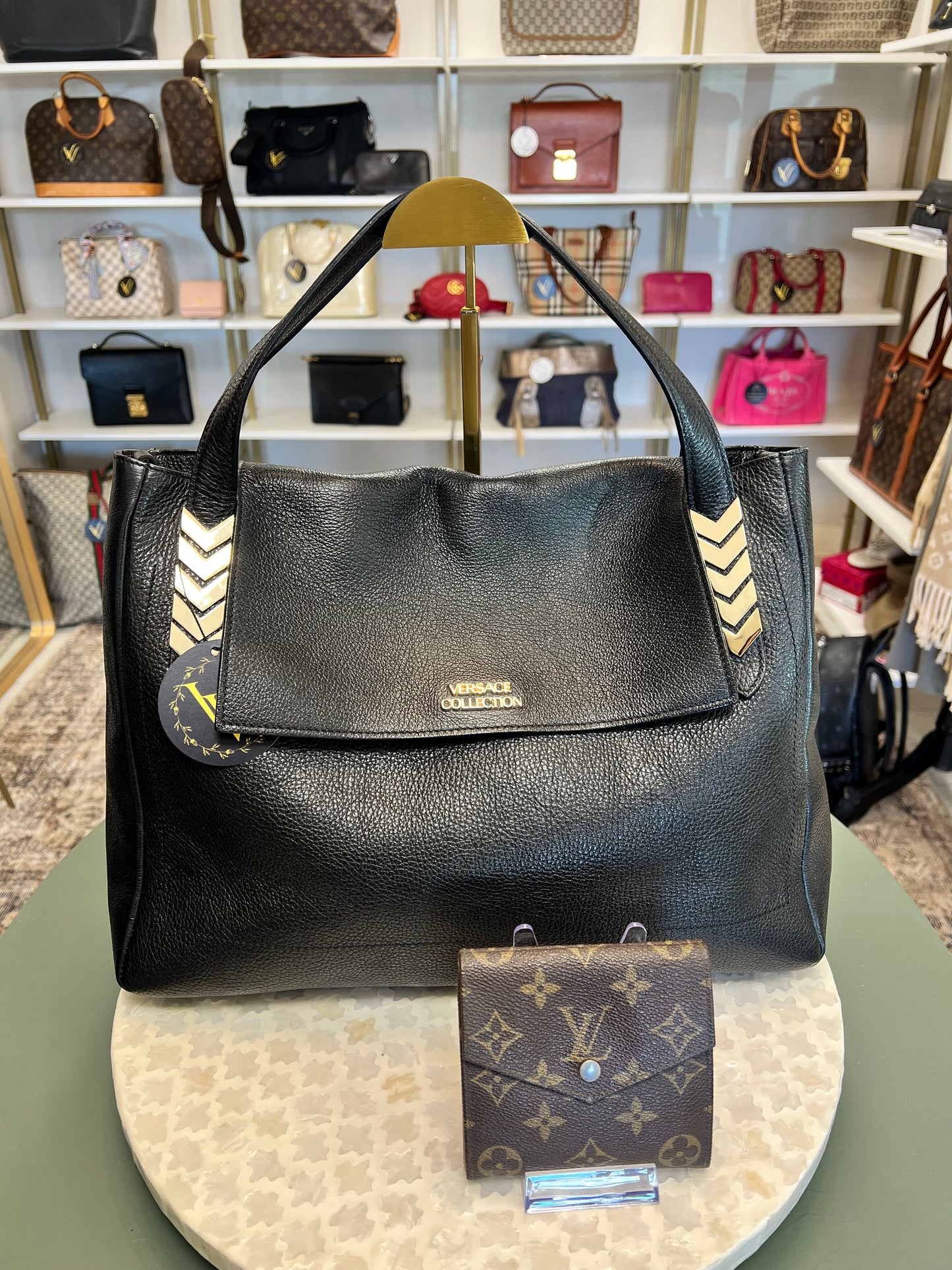 Versace Pebbled Leather Flap Bag