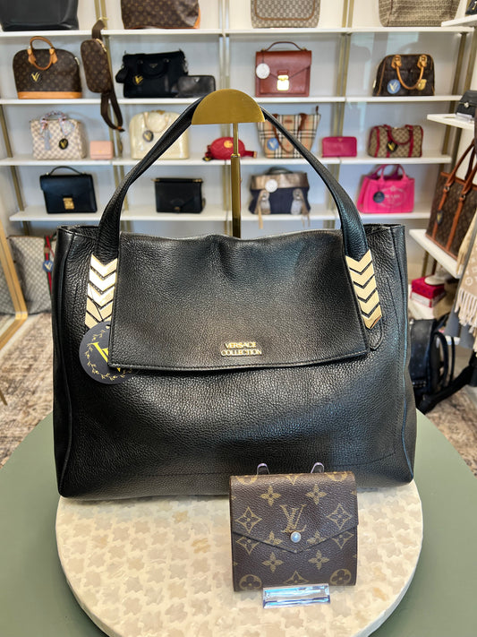 Versace Pebbled Leather Flap Bag
