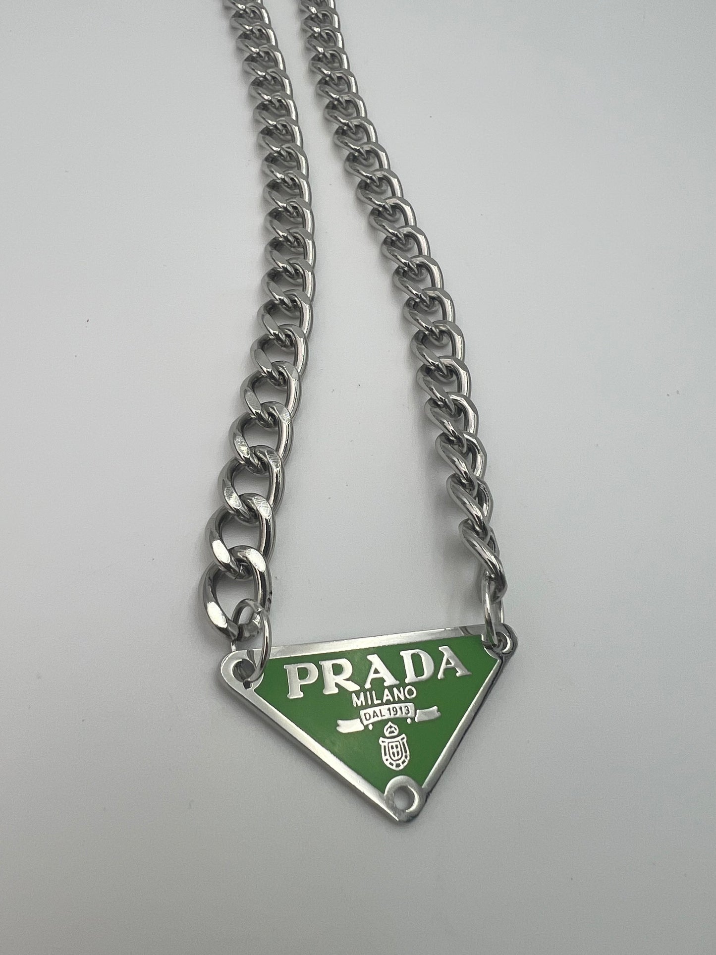 Prada Green Logo Necklace