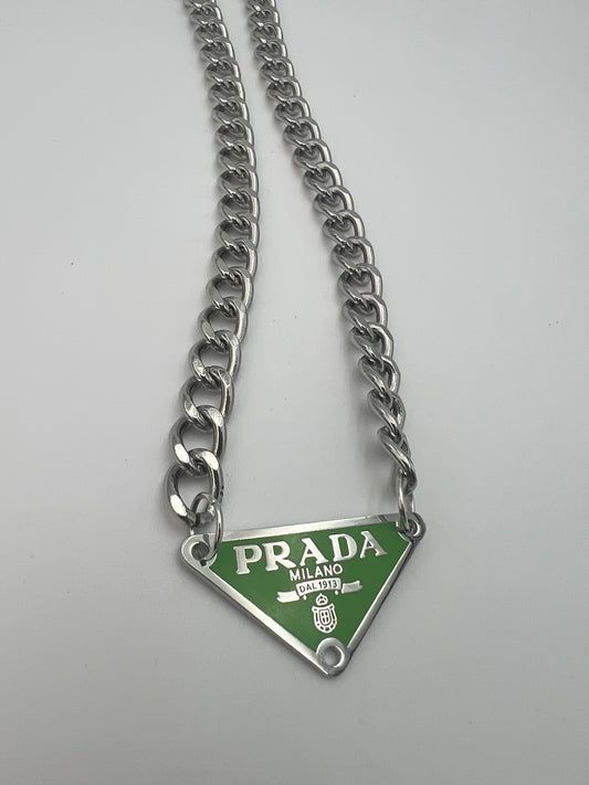 Prada Green Logo Necklace