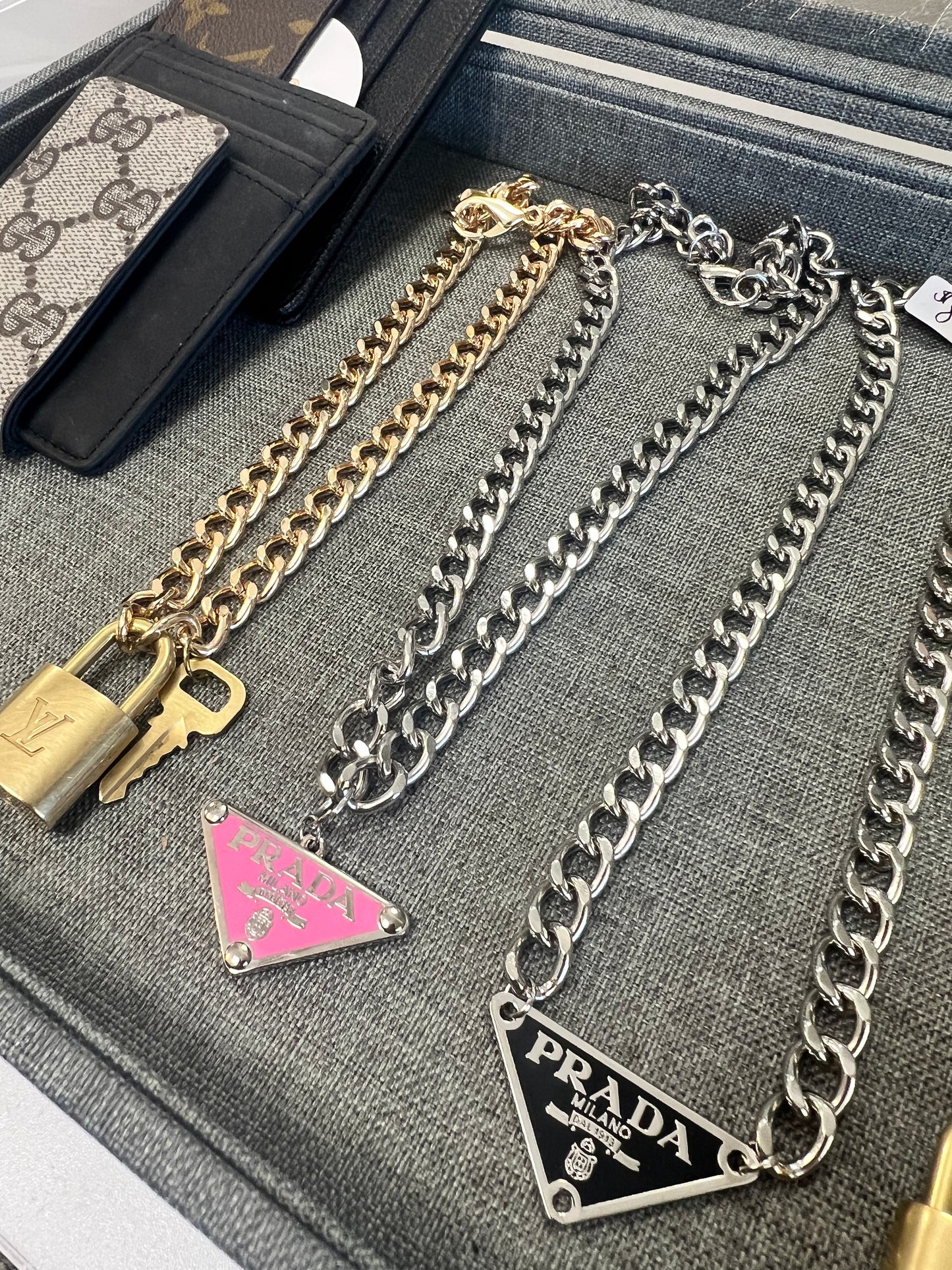 Prada Pink Logo Necklace