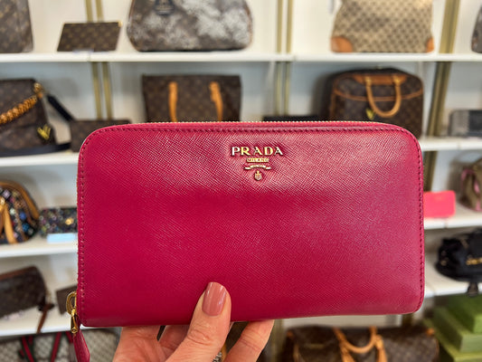 Prada Saffiano Zip Around Wallet Pink