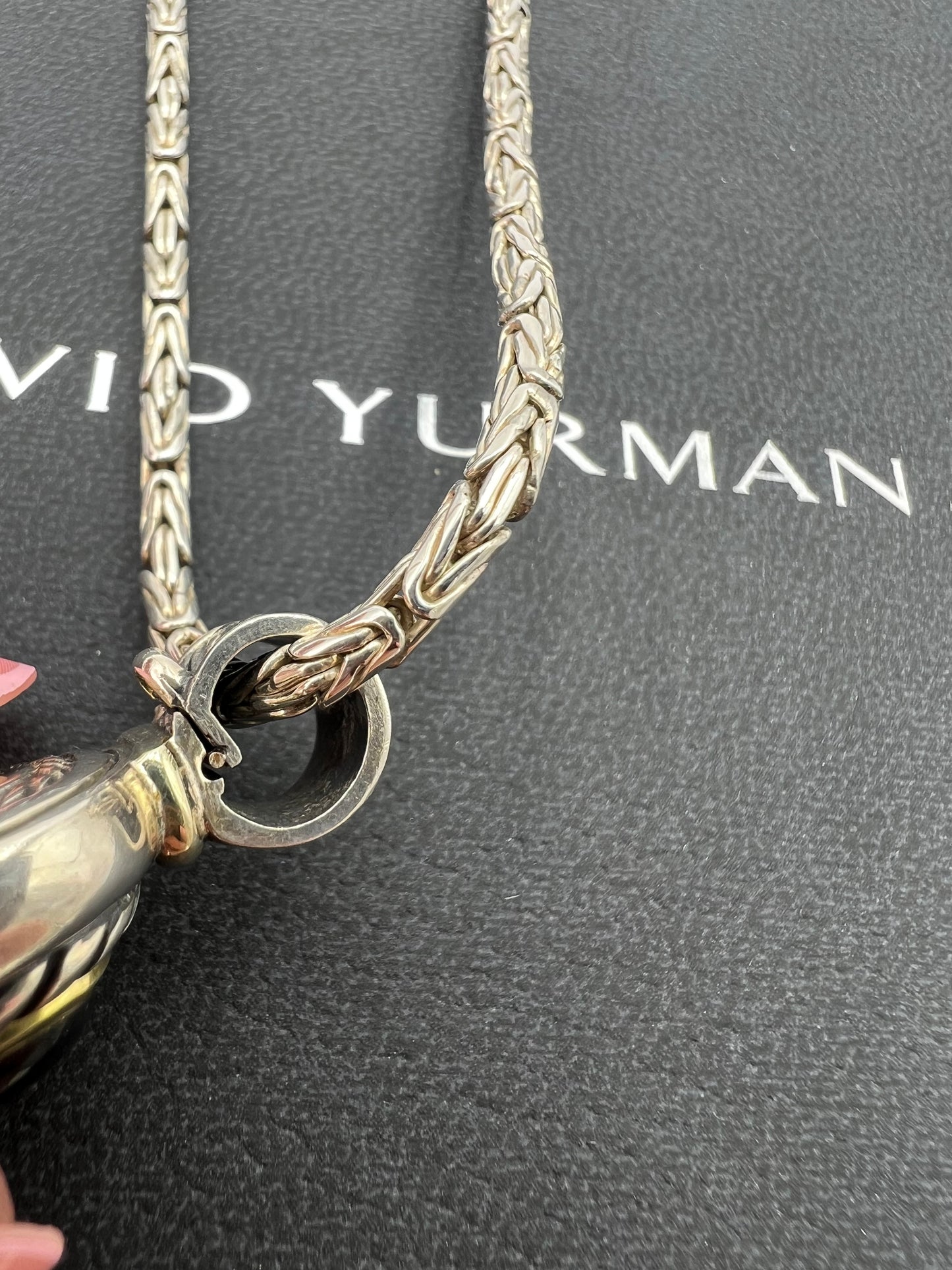 David Yurman Onyx Pendant & Bali Byzantine Sterling Chain