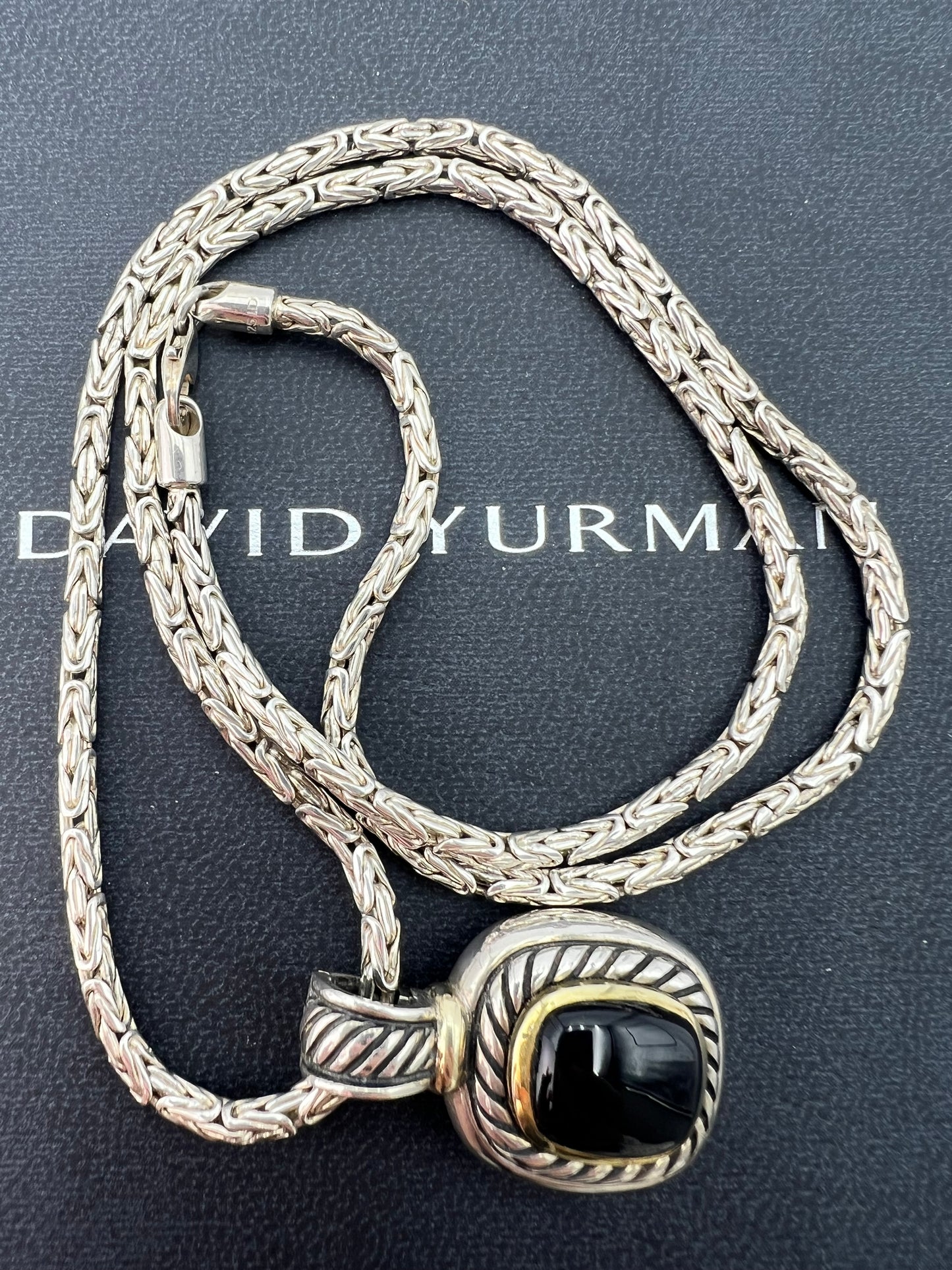 David Yurman Onyx Pendant & Bali Byzantine Sterling Chain