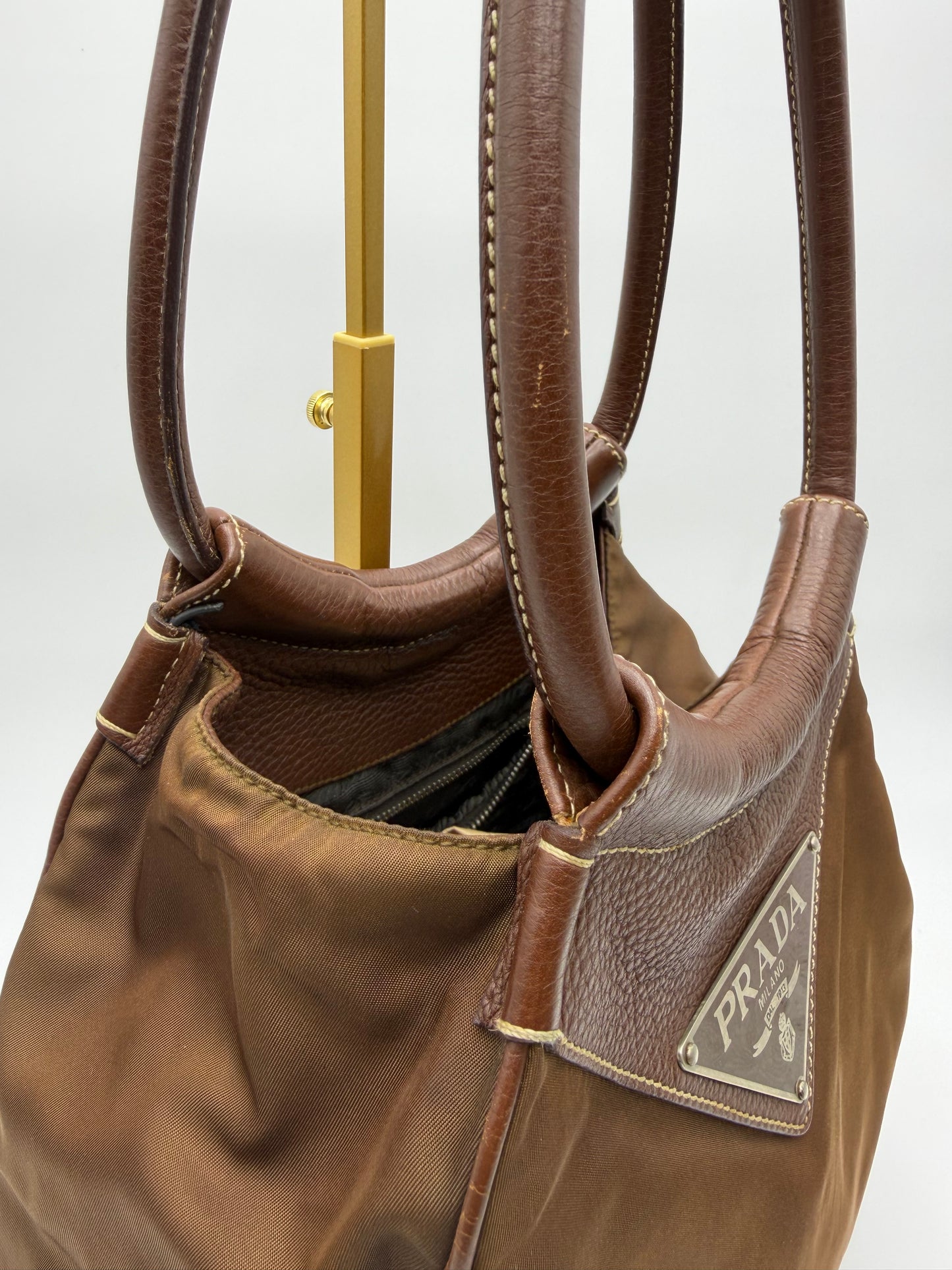 Prada Brown Nylon/Leather Hobo