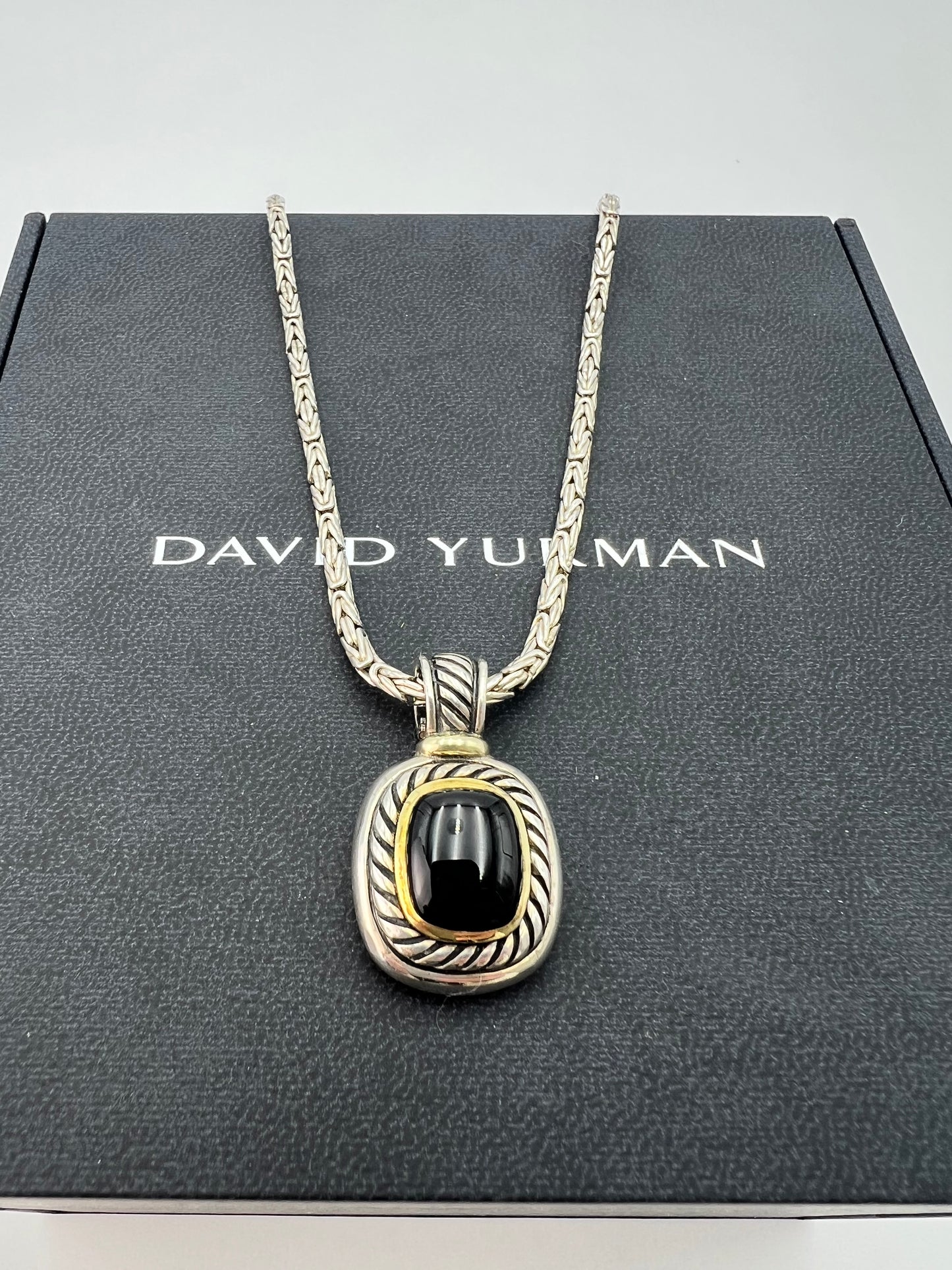David Yurman Onyx Pendant & Bali Byzantine Sterling Chain