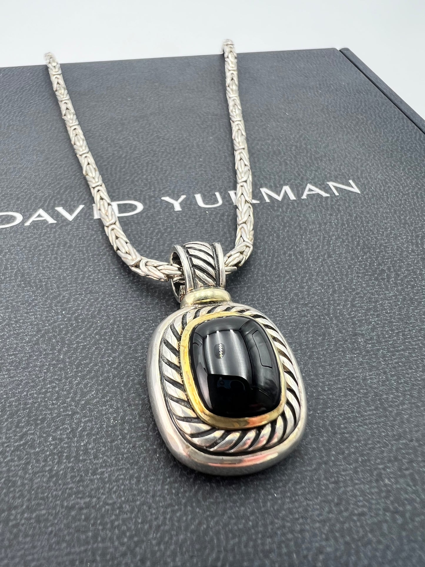 David Yurman Onyx Pendant & Bali Byzantine Sterling Chain