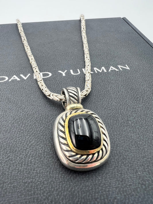 David Yurman Onyx Pendant & Bali Byzantine Sterling Chain