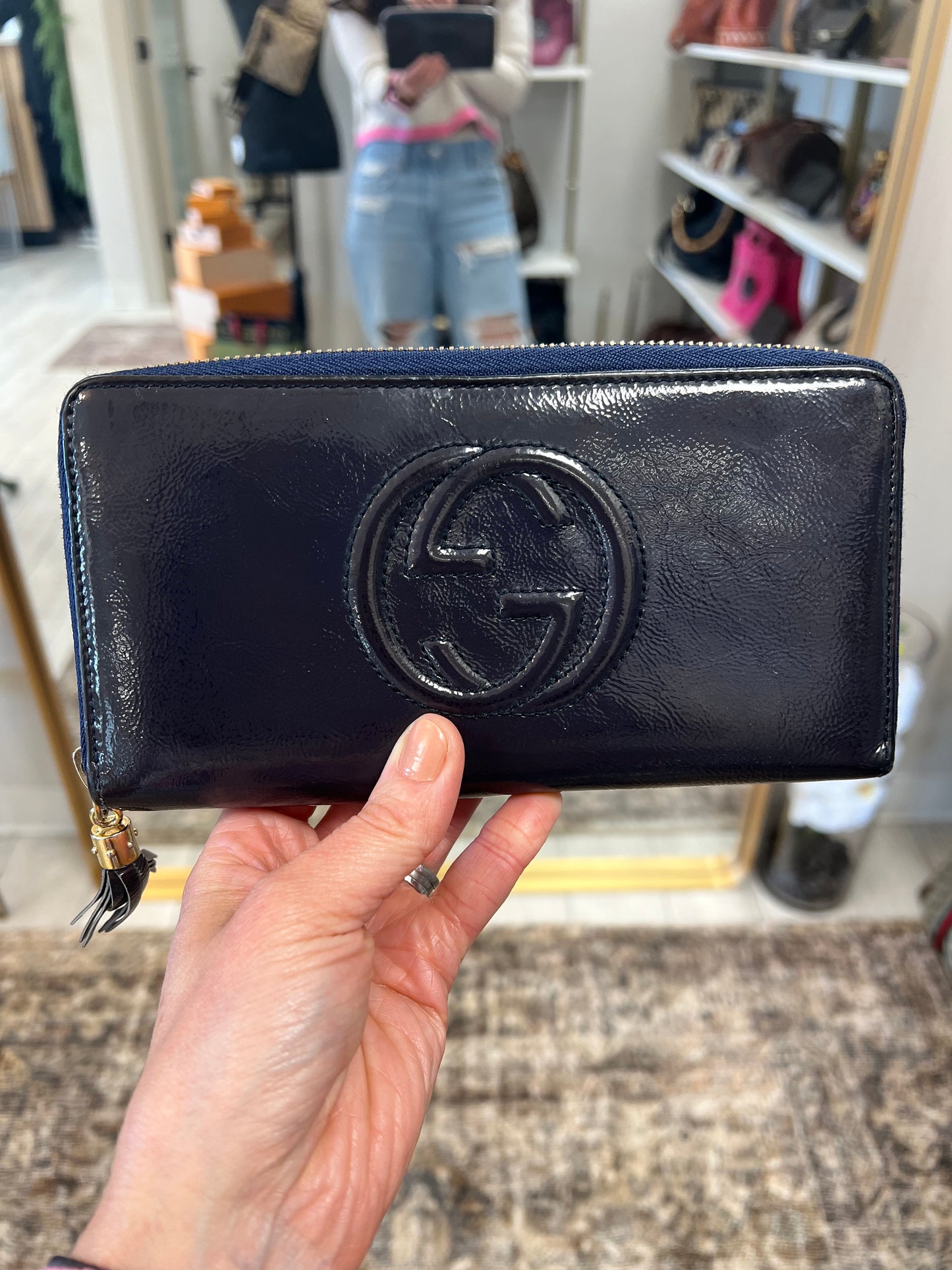 Gucci Patent SOHO Zippy Wallet - Navy
