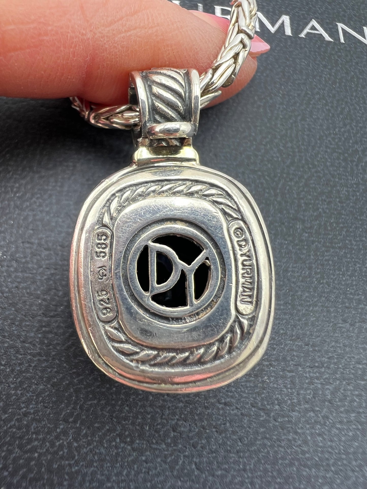 David Yurman Onyx Pendant & Bali Byzantine Sterling Chain