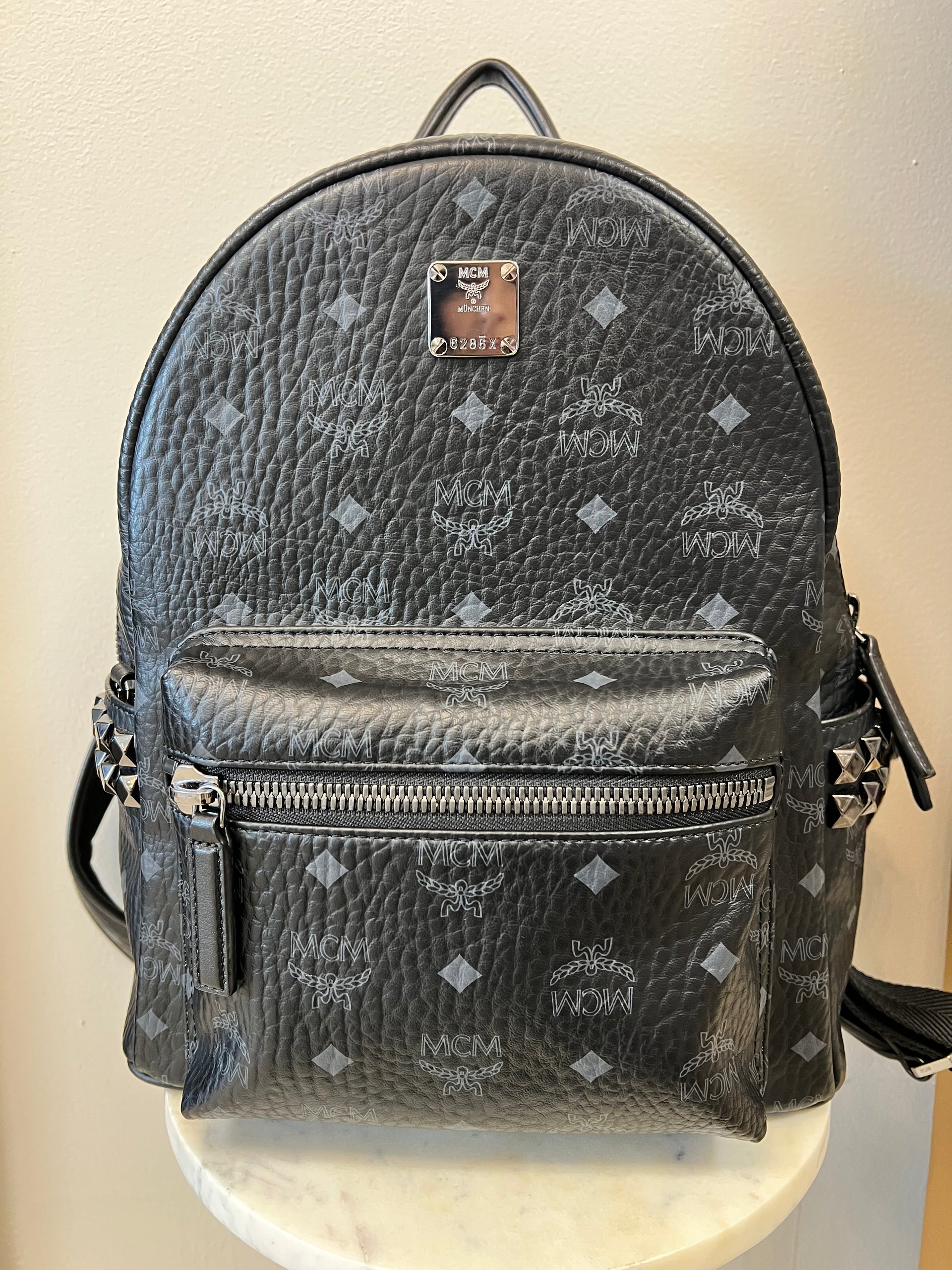 essential mini crossbody backpack in visetos Mcm Essential Visetos Backpack Black Mcm Mcm Bookbag Purse Mini Stark Side  Studs Backpack In
