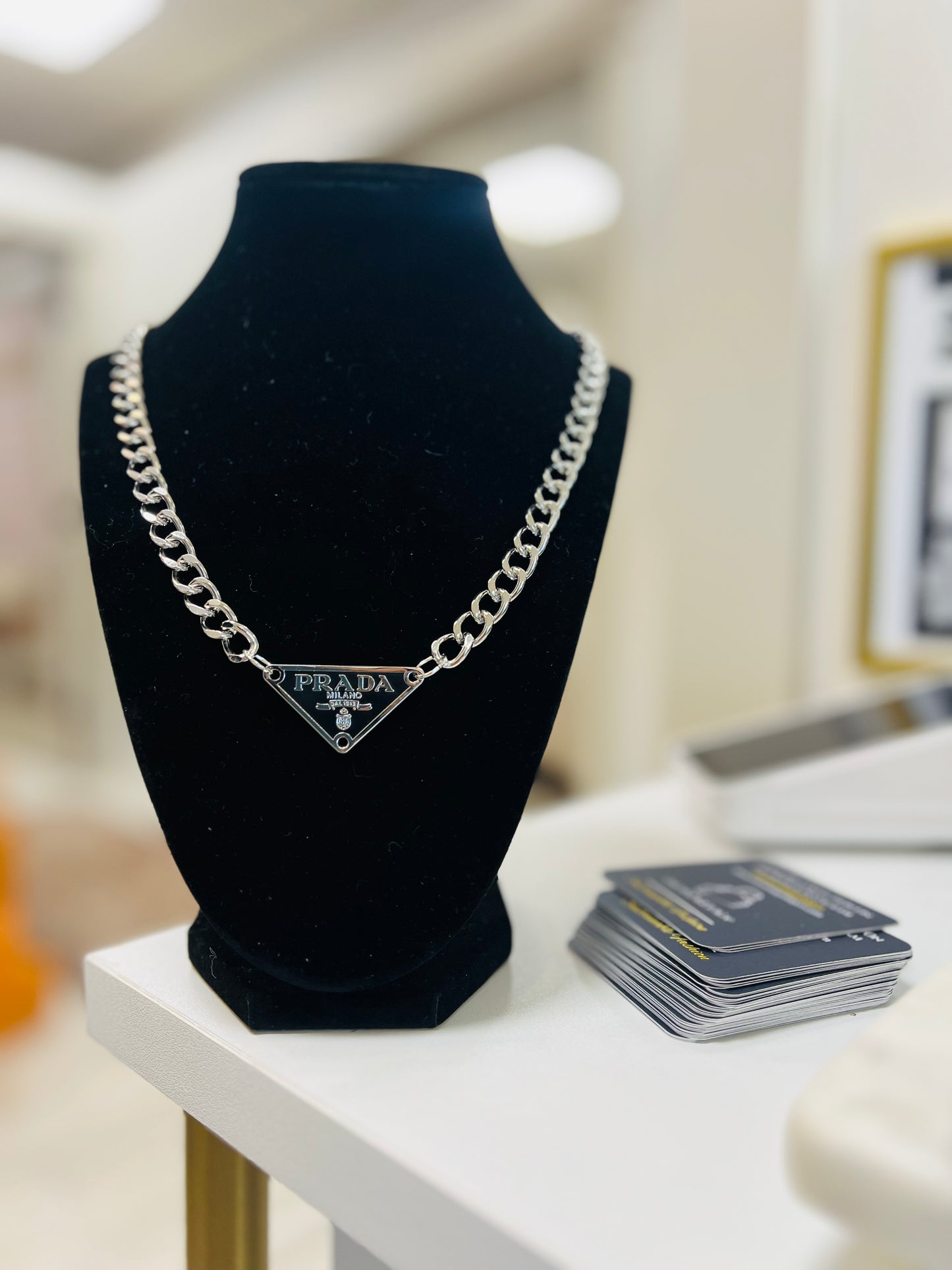 Prada Black Logo Necklace